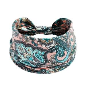 Retro Paisley Wide Yoga Boho Sporty Headband Pink